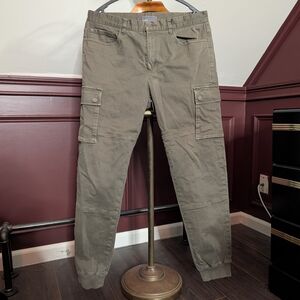 Vince Men's Army Green Cargo Pants With Jogger Ankles Brushed Cotton 32